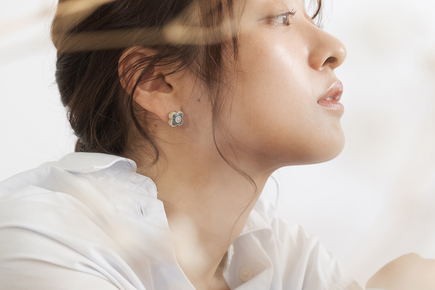 美濃焼 陶器 小花 パール イヤリング ピアス｜花色 ギフトボックス付き